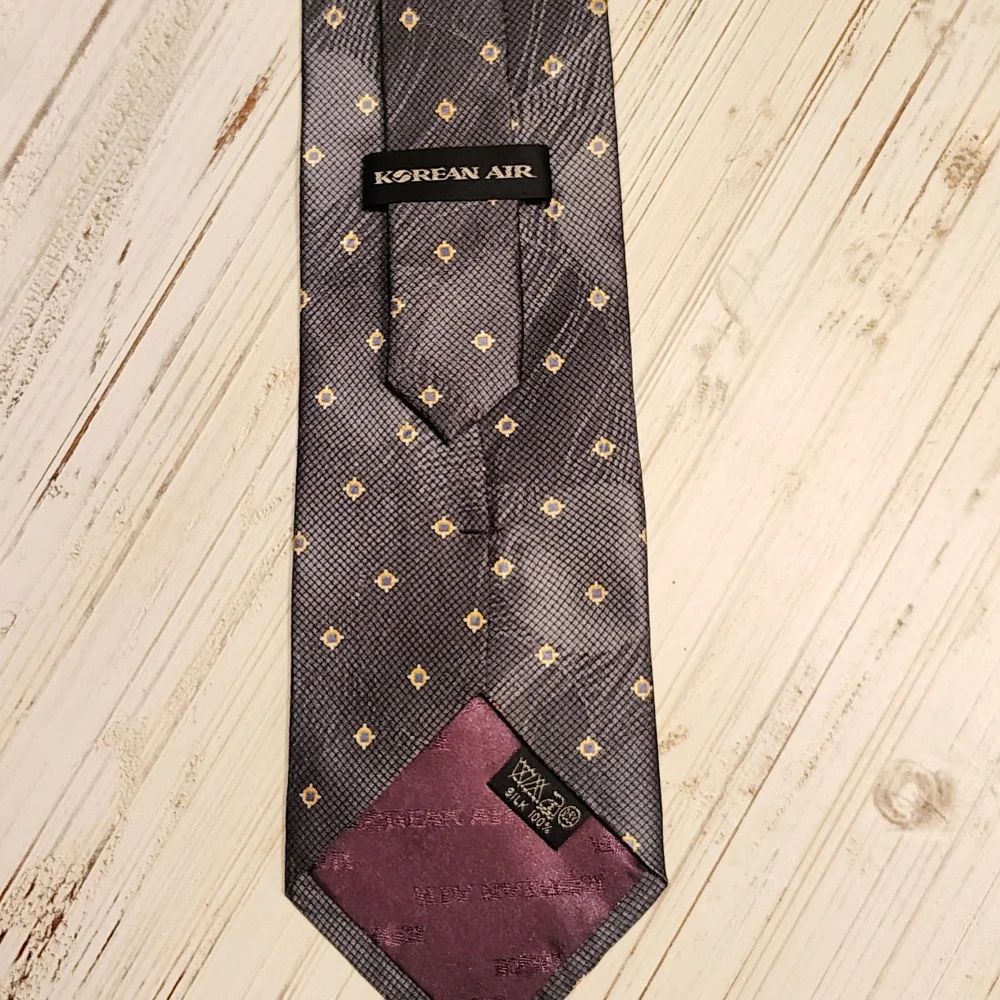 100% Silk Korean Air Ties Set Of 3.  Grey, Red, and Dark Teal Blue.